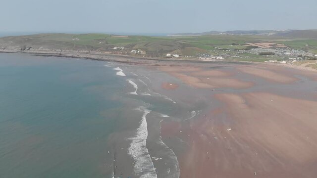 Aerial View Sandy Beach And Village Croyde North Devon Landscape D Log