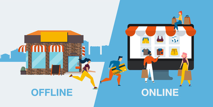 Vector Of Customers Switching From Offline To Online Shopping