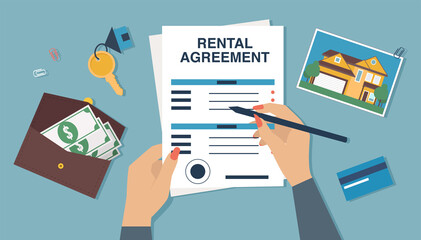 Vector of a woman signing document, a rental agreement