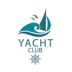 yacht icons with sea waves and seagulls isolated on white background