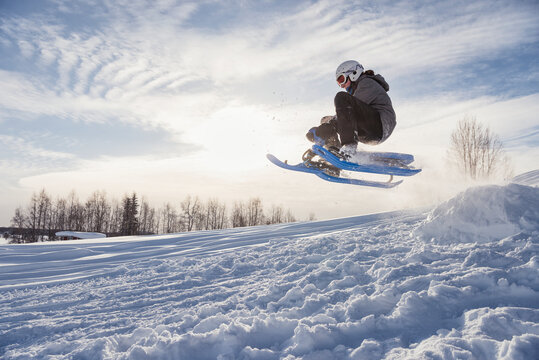 Boy on ski sledge, Sweden
