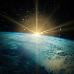 Fototapeta premium Sunrise, view from space. The elements of this image furnished by NASA.
