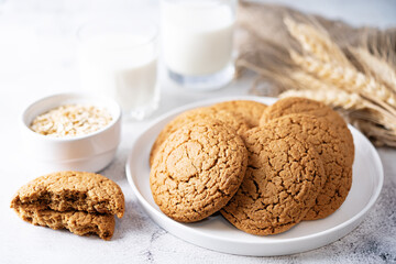 Fresh sweet healthy oatmeal cookies with oats
