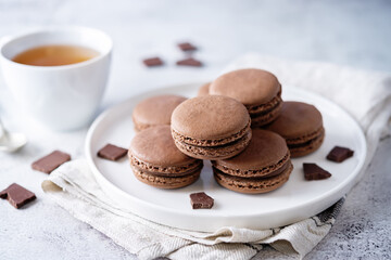 Chocolate macarons with chocolate ganache filling