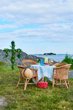 Table set in garden, Sweden