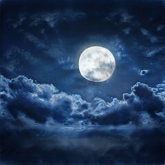 Naklejka na ściany i meble Illustration of night sky and moon with dark stormy clouds