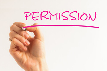 Fototapeta premium Hand writing inscription PERMISSION with marker, concept, stock image