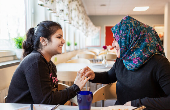 Smiling Girls In School Canteen, Sweden