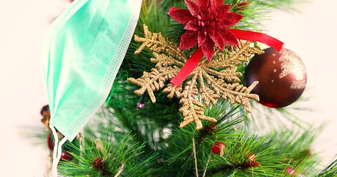 Christmas tree decorations and masks. Abstract and background scene