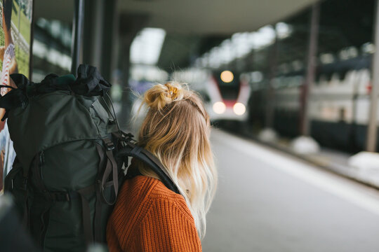 Woman on train station, Switzerland