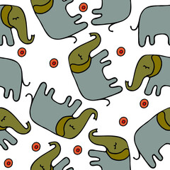 Fototapeta premium seamless pattern of elephants and circles. cute elephants hand drawing