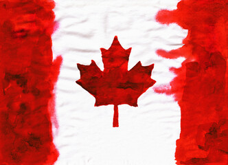 Watercolor paper flag of Canada.
