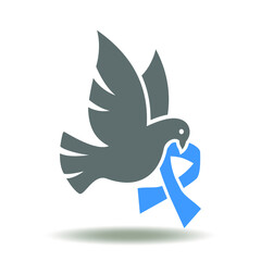 Dove bird with hope ribbon icon vector. Peace and Love Symbol.
