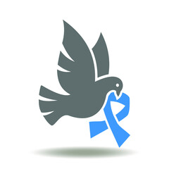 Obraz premium Dove bird with hope ribbon icon vector. Peace and Love Symbol.