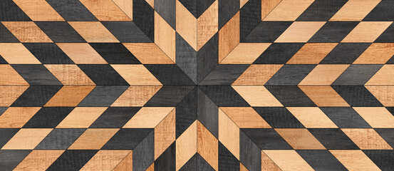 Wooden wall with geometric pattern. Wood texture background. 