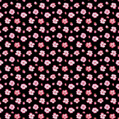Fototapeta na wymiar Black seamless pattern with pink flowers