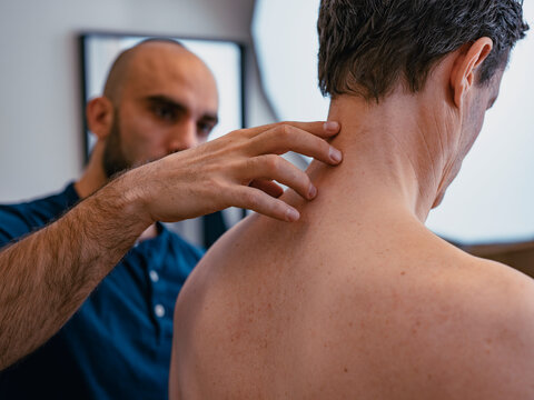 Patient in physiotherapist office, Sweden
