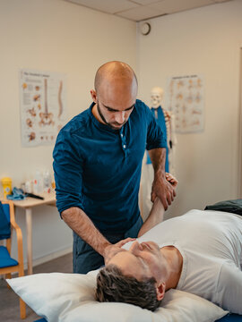 Patient in physiotherapist office, Sweden