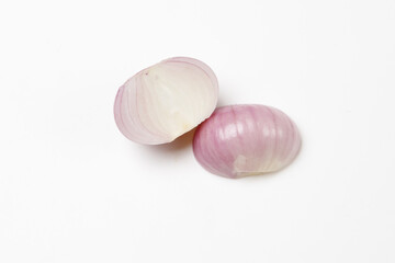 peeled pink onion on a white background