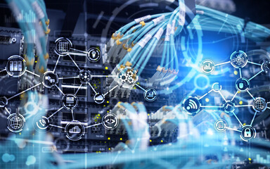 Server room IOT communication Smart industry internet of things concept. Digital technology.