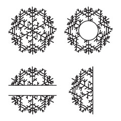 Lace snowflakes collection isolated on white background. Flat winter snow icons, silhouette. Christmas element for fesstive banner, greeting cards. Laser cut ornament.