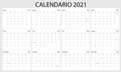 calendario 2021 España - obrazy, fototapety, plakaty