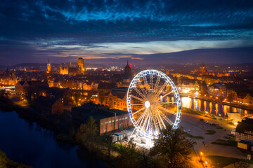 Amazing cityscape of Gdansk city at night, Poland - obrazy, fototapety, plakaty