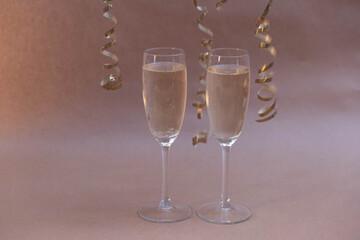 Champagne glasses stand on the New Year's table