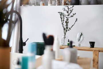 Glass vase with with eucalyptus branch