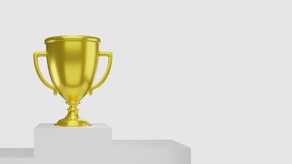 3D Trophy on podium. Empty space with white background 3D rendering
