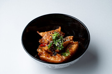 Chinese deep fried fried dumplings, top view, isolated on white, menu photography