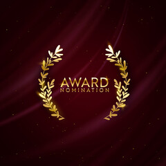 Award nomination design background. Golden winner glitter banner with laurel wreath