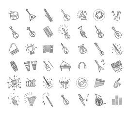 Outline flat vector icons. music