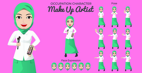 Muslim Make up Artist Character Set with Variety of Pose and Face Expression