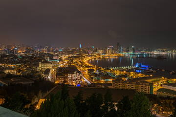 Night panorama of Baku boulevard in Azerbaijan