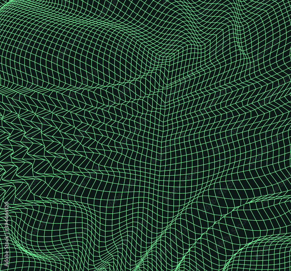 Poster synthwave landscape with infinite laser grid. retro 80's and 90's style aesthetics.