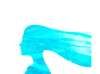 silhouette of a woman with the texture of water in her hair