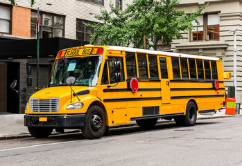 Fototapeta na wymiar School Bus in Manhattan, New York City.