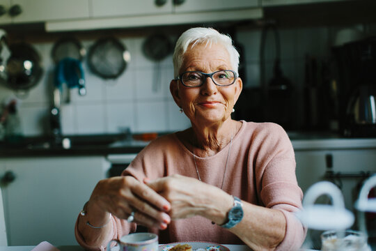 Senior woman looking at camera, Sweden