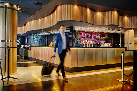 Man passing empty bar, Sweden