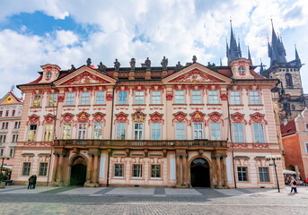 Fototapeta na wymiar Kinsky palace on Old town square in Stare Mesto, Prague, Czech Republic