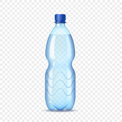 Plastic bottle with mineral water on transparent background. Realistic bottle mockup