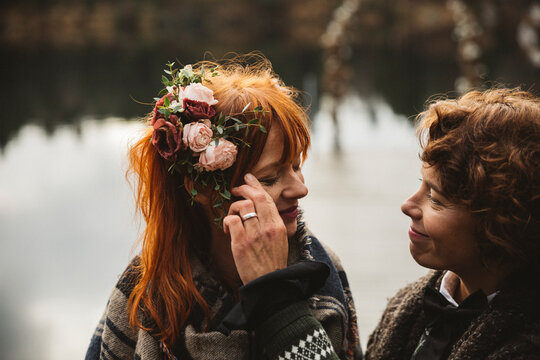 Lesbian women looking affectionately at each other, Sweden