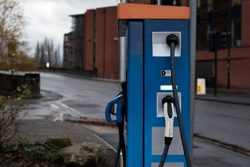 Electric vehicle charging station in the city centre. 