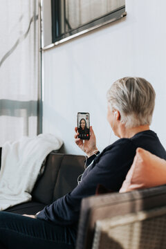 Women talking via video chat, Sweden