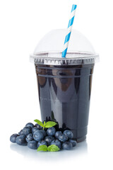 Blueberry smoothie fruit juice fresh drink blueberries in a cup isolated on white