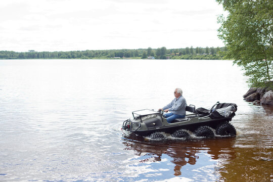 Man in amphibious vehicle, Sweden