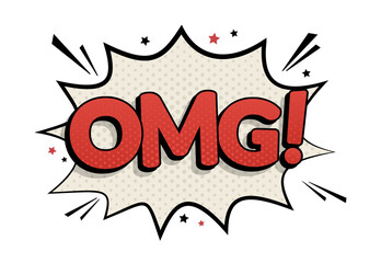 Comic text sound effect omg. Vector bright cartoon illustration in retro pop art style. Comic text sound effects.