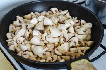 Raw Mushrooms on a Pan