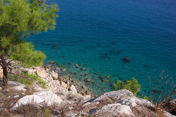View of the blue bright Mediterranean Sea from above.
